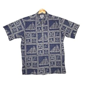 Vtg Reyn Spooner Men's Medium 1/4 Button Up Geometric Nautical Print
